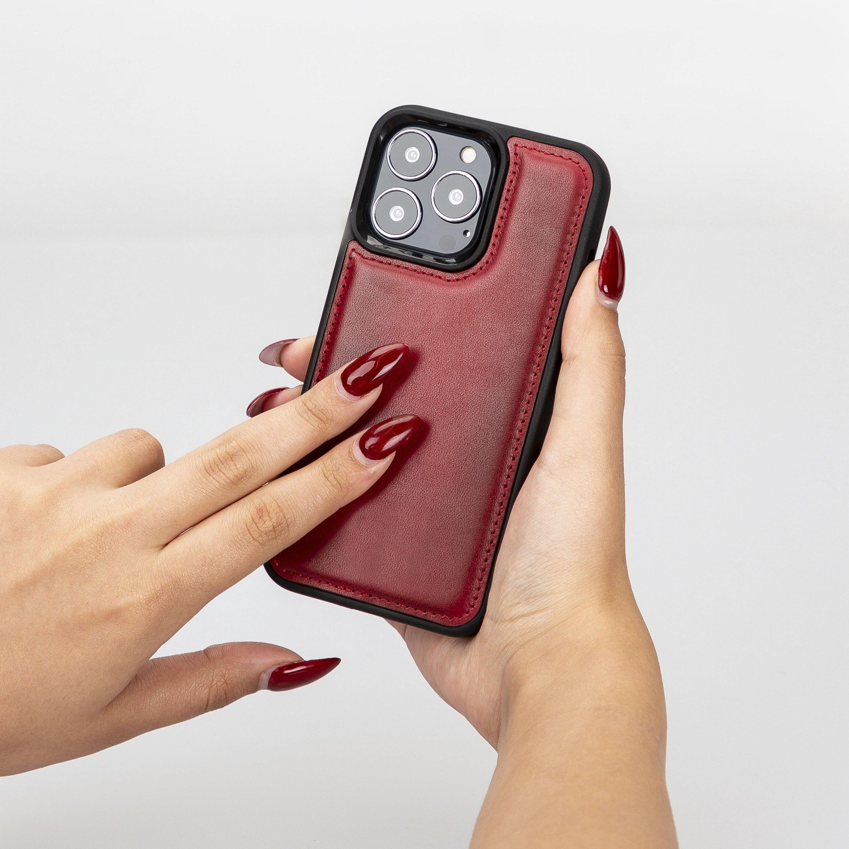 iPhone 13 Pro Slim Leather Case, (Wine Red) - VENOULT