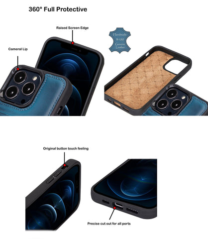 iPhone 13 Pro MAX Slim Leather Case, (Admiral Blue) - VENOULT